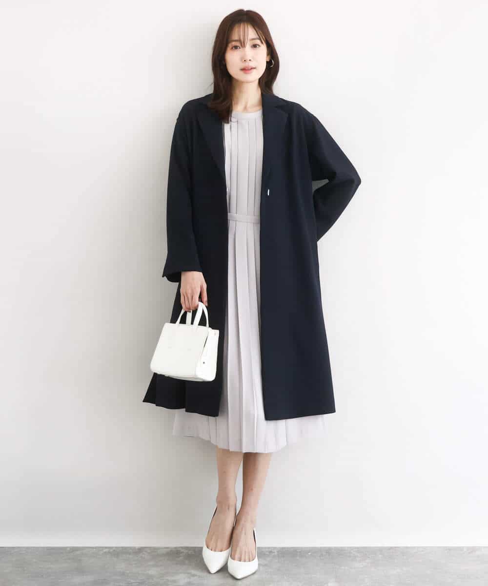 FUEDD03230 MK MICHEL KLEIN(MK ミッシェルクラン) サテンジョーゼット プリーツワンピース/洗える ライトグレー