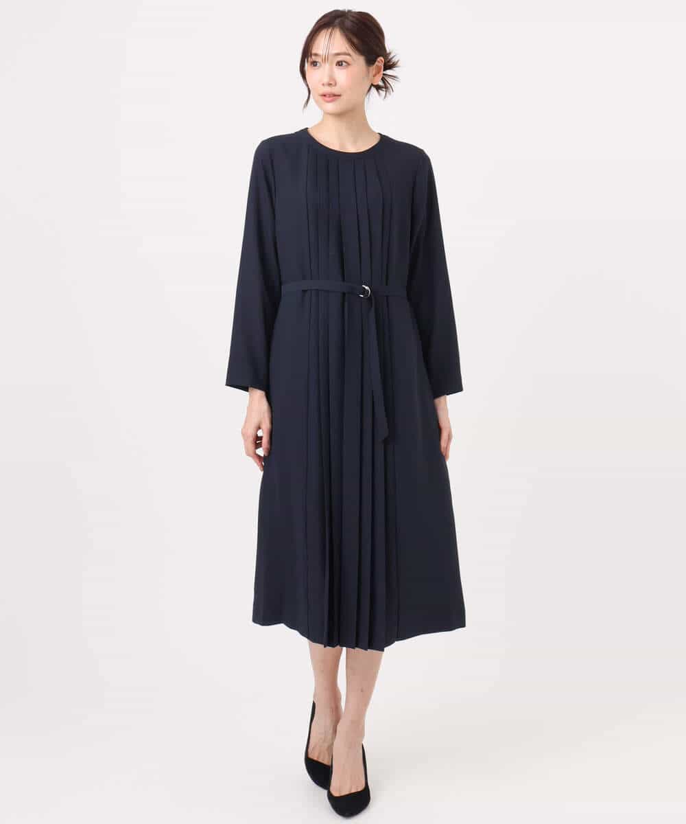 FUEDD03230 MK MICHEL KLEIN(MK ミッシェルクラン) サテンジョーゼット プリーツワンピース/洗える ライトグレー