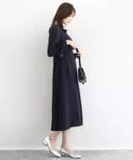 FUEDD04230 MK MICHEL KLEIN(MK ミッシェルクラン) サテンジョーゼット サイドベルトワンピース/洗える ネイビー