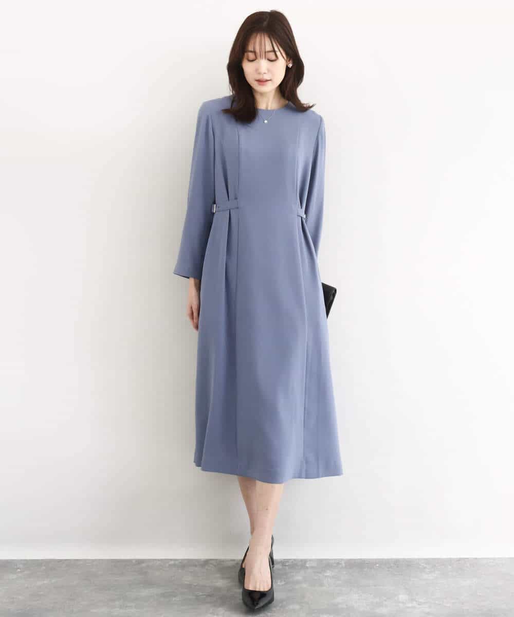 FUEDD04230 MK MICHEL KLEIN(MK ミッシェルクラン) サテンジョーゼット サイドベルトワンピース/洗える ネイビー