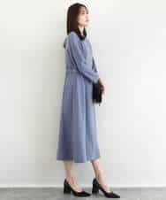 FUEDD04230 MK MICHEL KLEIN(MK ミッシェルクラン) サテンジョーゼット サイドベルトワンピース/洗える ネイビー