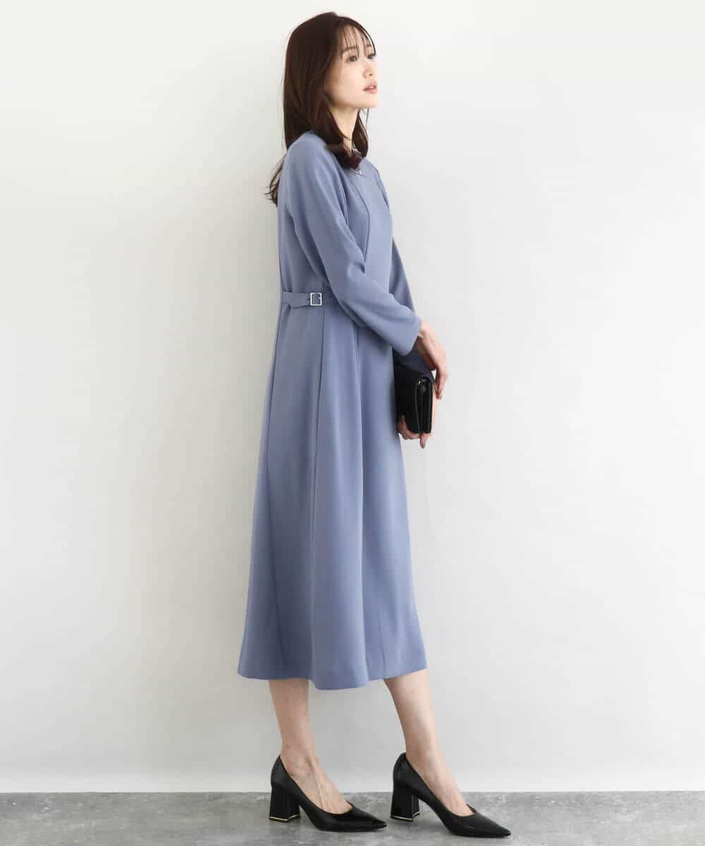 FUEDD04230 MK MICHEL KLEIN(MK ミッシェルクラン) サテンジョーゼット サイドベルトワンピース/洗える ネイビー