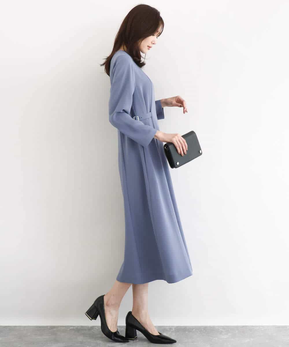 FUEDD04230 MK MICHEL KLEIN(MK ミッシェルクラン) サテンジョーゼット サイドベルトワンピース/洗える ネイビー