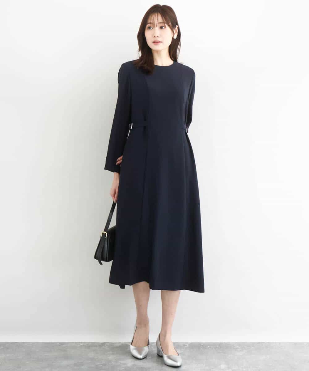 FUEDD04230 MK MICHEL KLEIN(MK ミッシェルクラン) サテンジョーゼット サイドベルトワンピース/洗える ネイビー