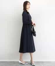 FUEDD04230 MK MICHEL KLEIN(MK ミッシェルクラン) サテンジョーゼット サイドベルトワンピース/洗える ネイビー