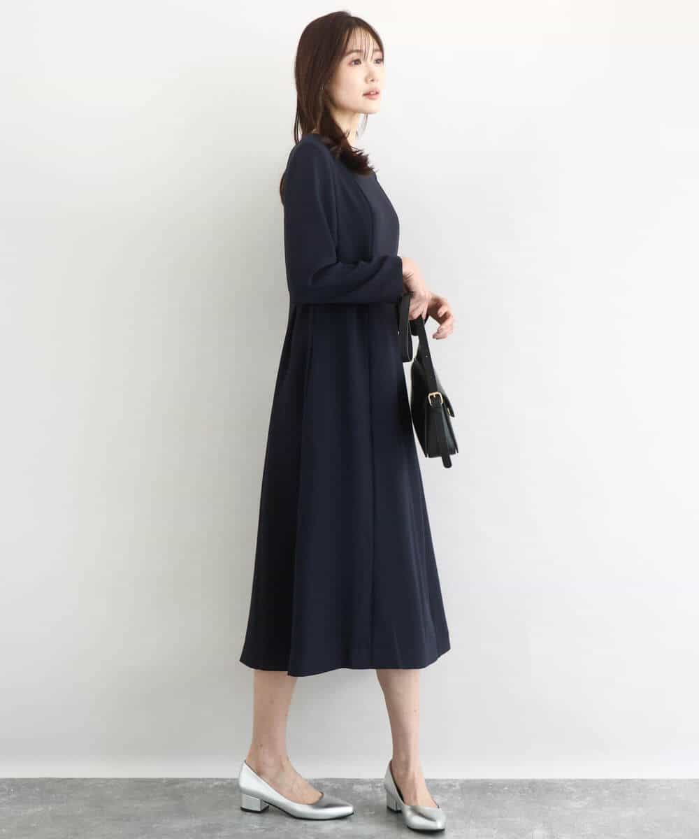 FUEDD04230 MK MICHEL KLEIN(MK ミッシェルクラン) サテンジョーゼット サイドベルトワンピース/洗える ネイビー