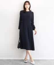 FUEDD04230 MK MICHEL KLEIN(MK ミッシェルクラン) サテンジョーゼット サイドベルトワンピース/洗える ネイビー