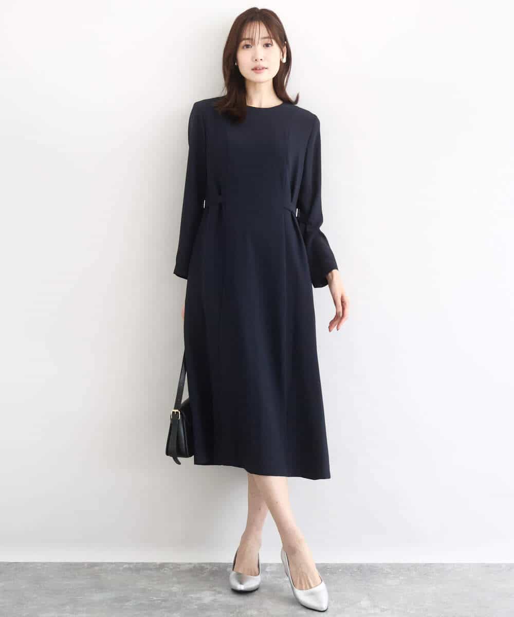 FUEDD04230 MK MICHEL KLEIN(MK ミッシェルクラン) サテンジョーゼット サイドベルトワンピース/洗える ネイビー