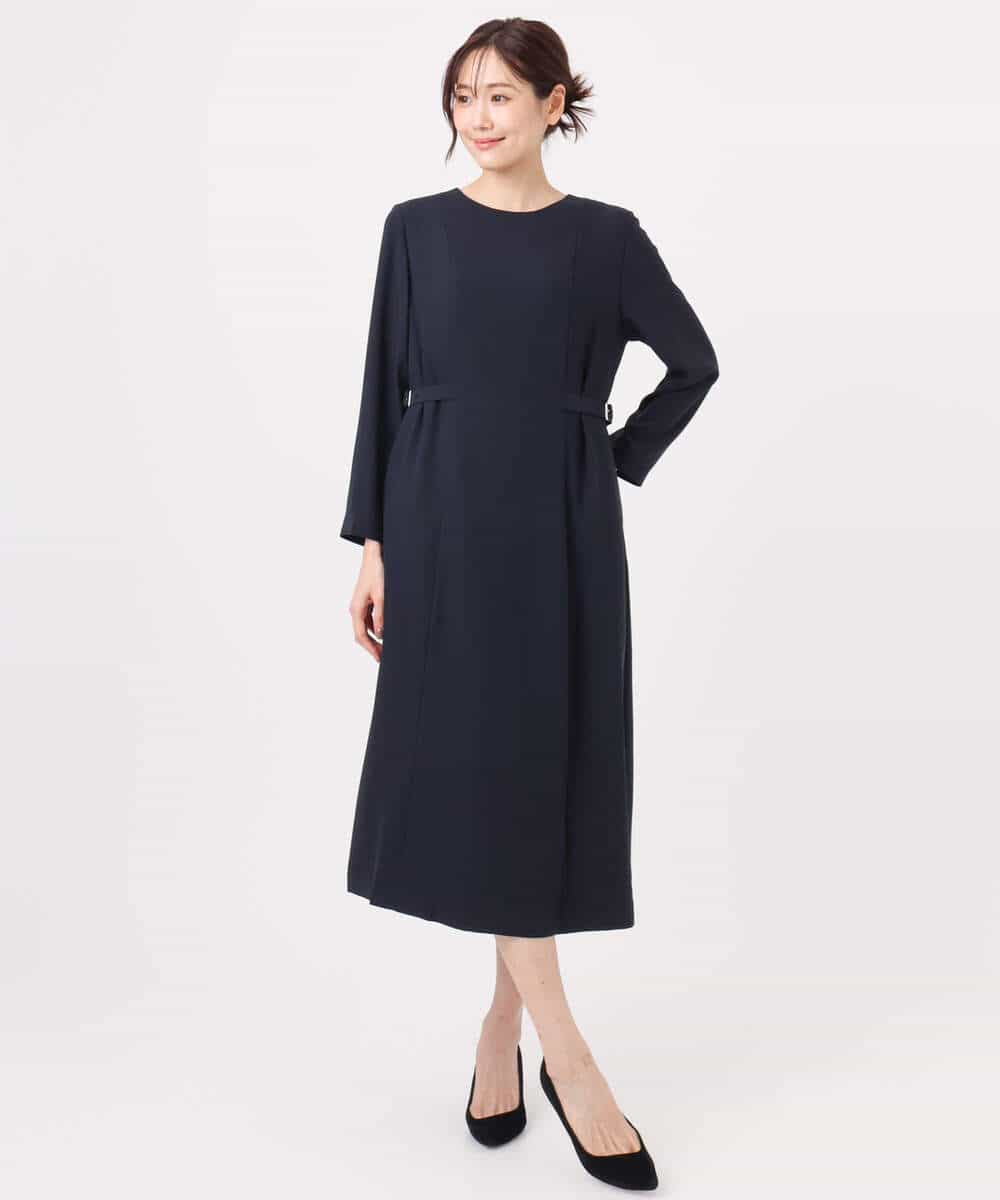 FUEDD04230 MK MICHEL KLEIN(MK ミッシェルクラン) サテンジョーゼット サイドベルトワンピース/洗える ネイビー