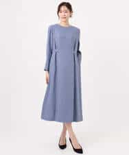 FUEDD04230 MK MICHEL KLEIN(MK ミッシェルクラン) サテンジョーゼット サイドベルトワンピース/洗える ネイビー