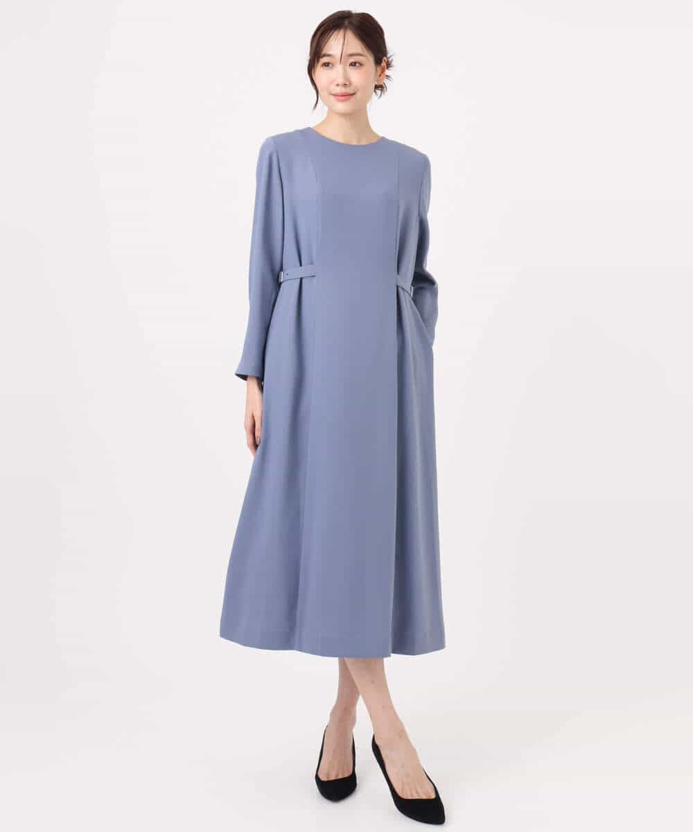 FUEDD04230 MK MICHEL KLEIN(MK ミッシェルクラン) サテンジョーゼット サイドベルトワンピース/洗える ネイビー