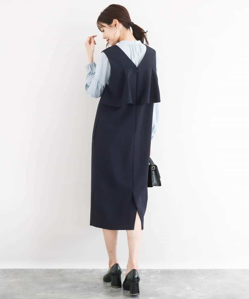 FUEFD01230 MK MICHEL KLEIN(MK ミッシェルクラン) バックフリルデザイン ジャンパースカート/洗える ネイビー