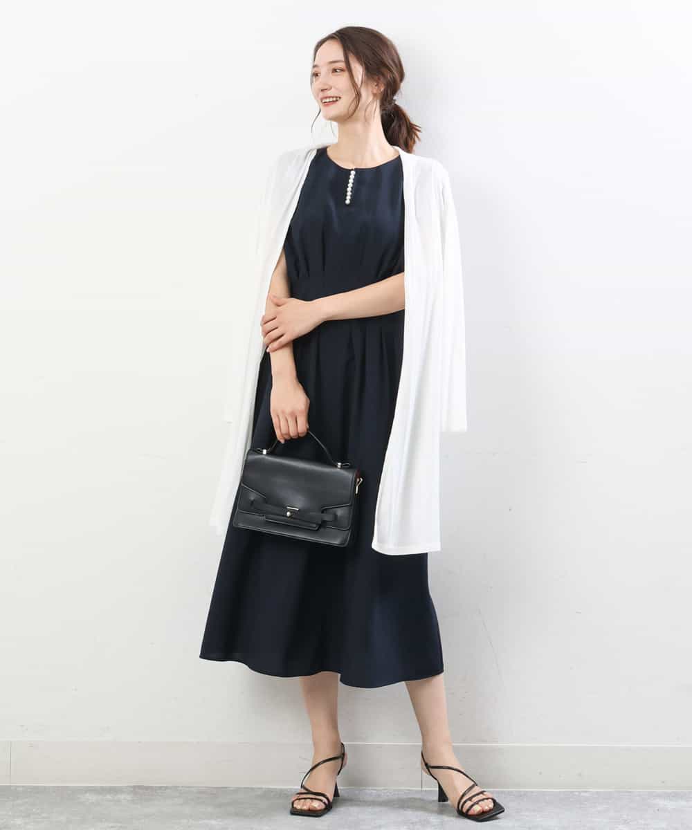 FUEGS05180 MK MICHEL KLEIN(MK ミッシェルクラン) パール調釦デザインタックワンピース/洗える/WEB限定 ネイビー