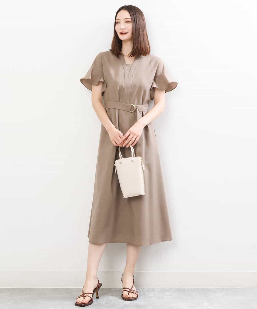 FUEGS06180 MK MICHEL KLEIN(MK ミッシェルクラン) フレアスリーブワンピース/洗える グリーン