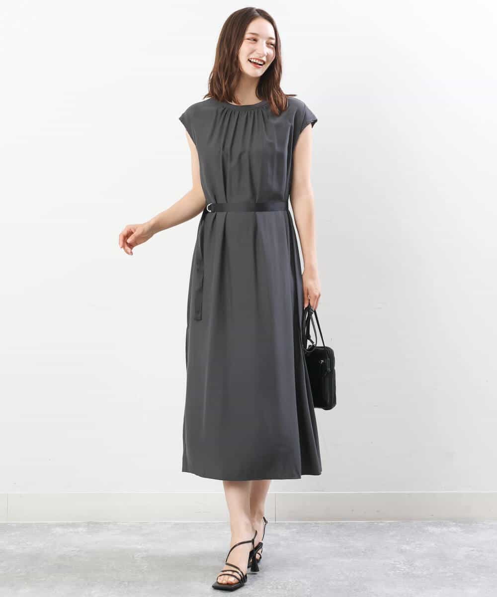FUEHS10180 MK MICHEL KLEIN(MK ミッシェルクラン) バックティアードデザインワンピース/洗える ダークグレー
