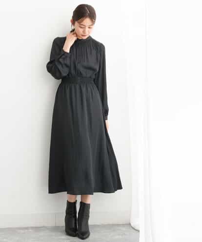 FUEJS01190 MK MICHEL KLEIN バンドカラーサテンワンピース/洗える