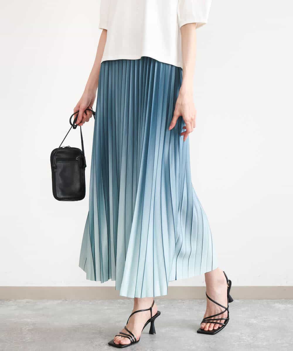 FUHGD02150 MK MICHEL KLEIN(MK ミッシェルクラン) [洗える]グラデーションデザインニットプリーツスカート ブルー