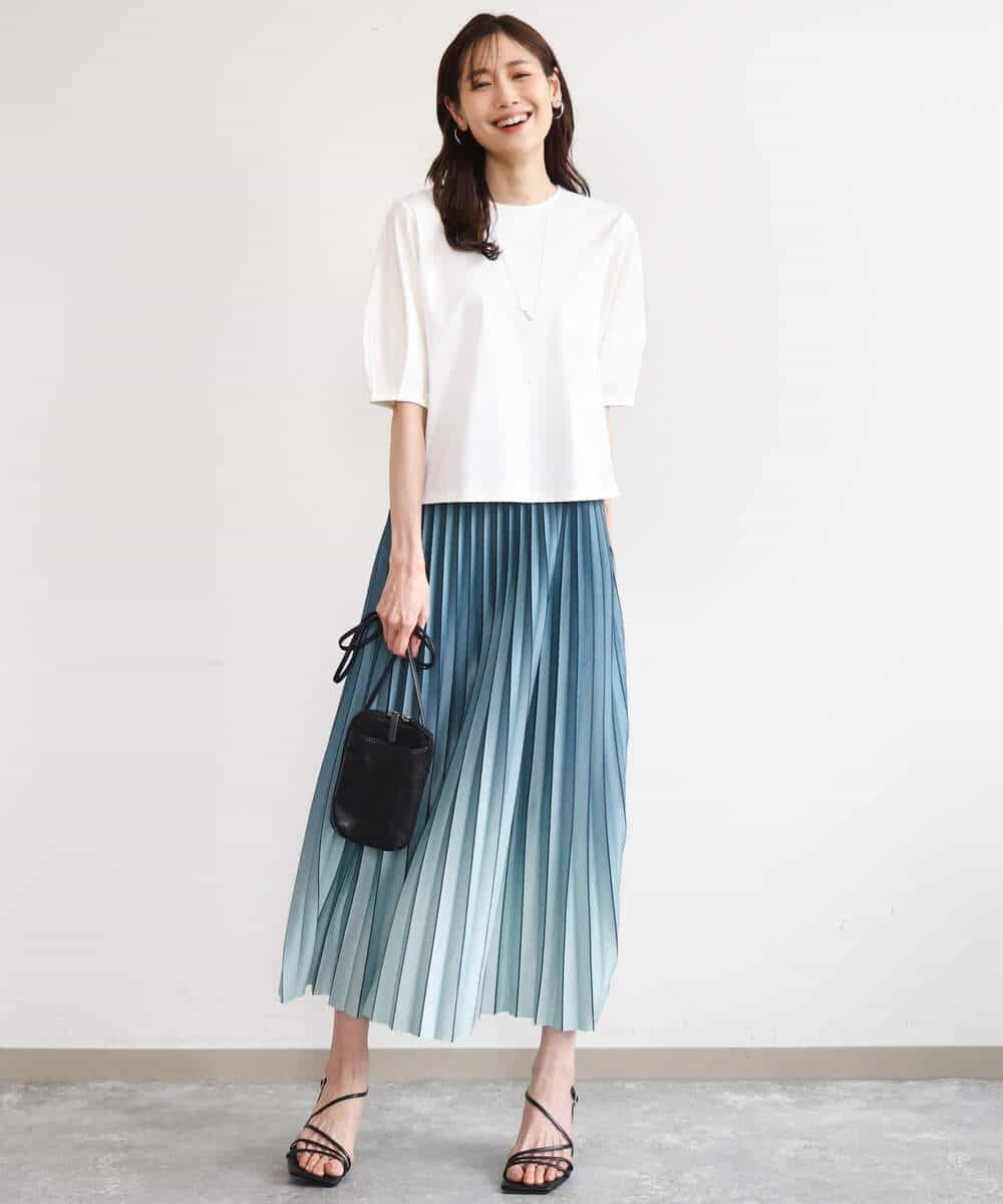 FUHGD02150 MK MICHEL KLEIN(MK ミッシェルクラン) [洗える]グラデーションデザインニットプリーツスカート ブルー