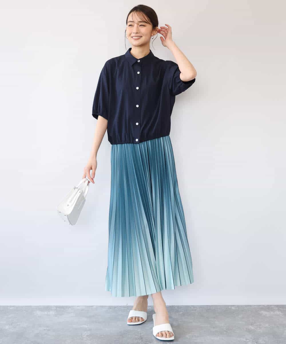 FUHGD02150 MK MICHEL KLEIN(MK ミッシェルクラン) [洗える]グラデーションデザインニットプリーツスカート ブルー