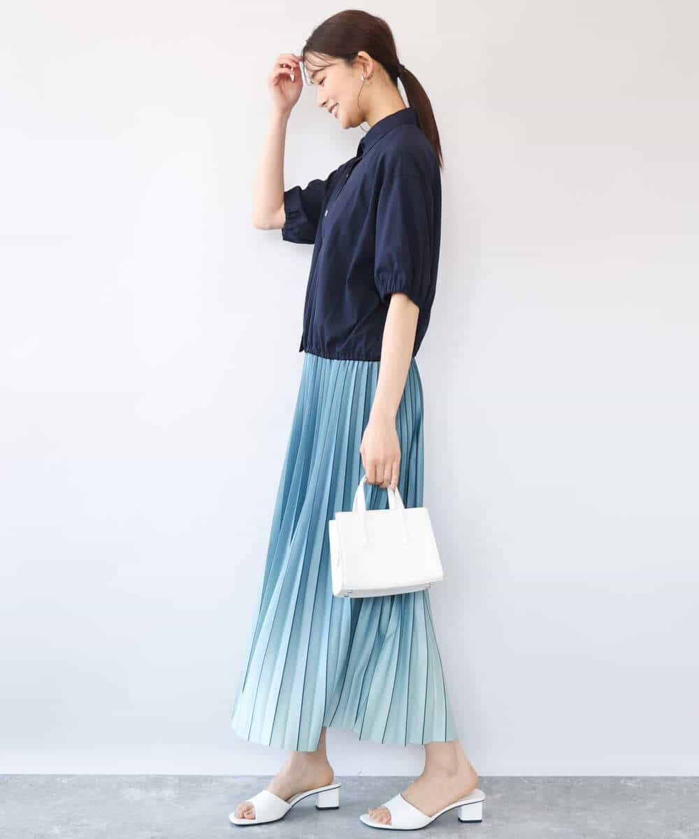 FUHGD02150 MK MICHEL KLEIN(MK ミッシェルクラン) [洗える]グラデーションデザインニットプリーツスカート ブルー