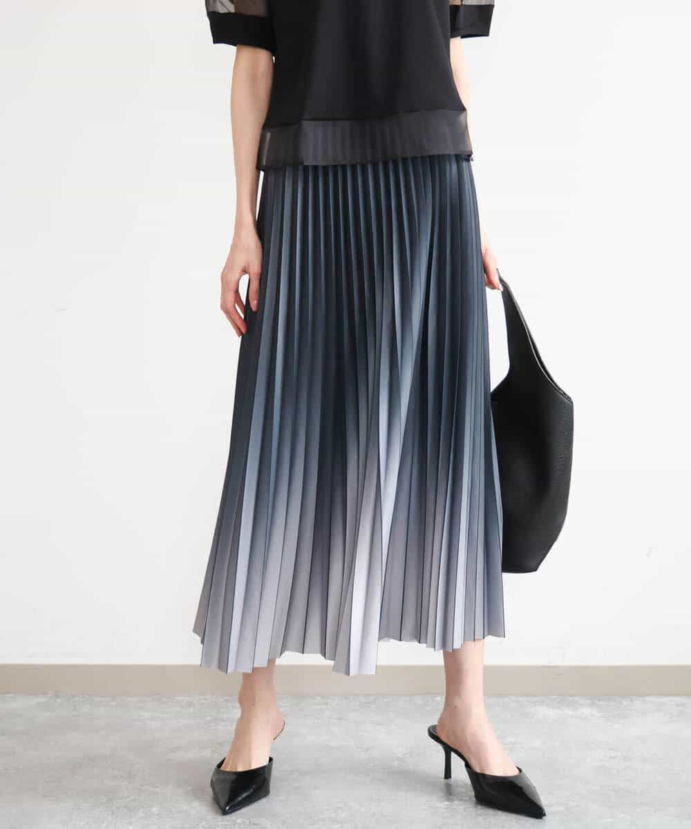 FUHGD02150 MK MICHEL KLEIN(MK ミッシェルクラン) [洗える]グラデーションデザインニットプリーツスカート ブルー