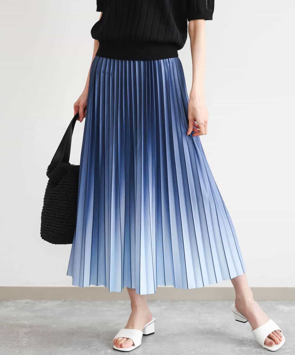 FUHGD02150 MK MICHEL KLEIN(MK ミッシェルクラン) [洗える]グラデーションデザインニットプリーツスカート ブルー