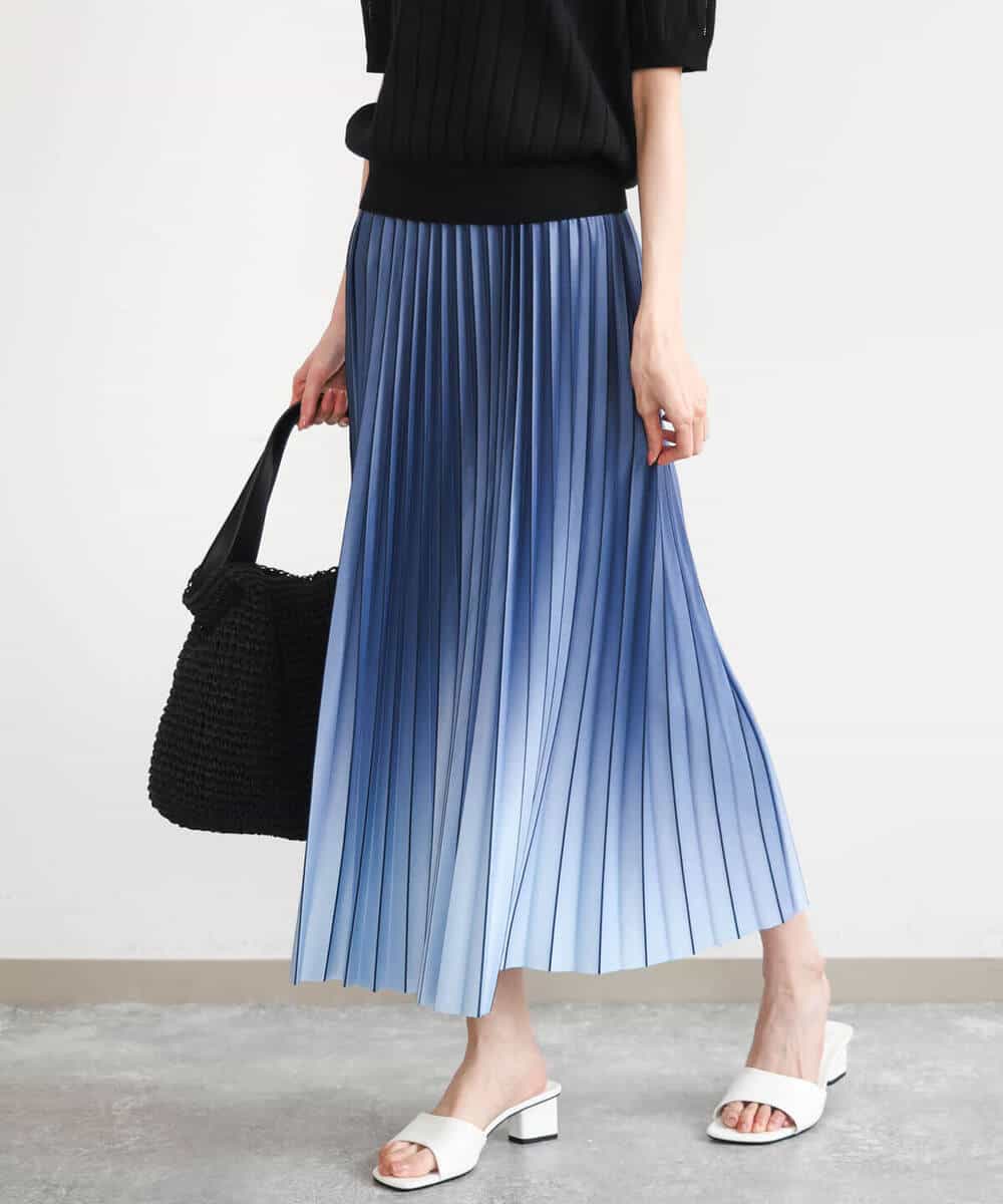 FUHGD02150 MK MICHEL KLEIN(MK ミッシェルクラン) [洗える]グラデーションデザインニットプリーツスカート ブルー