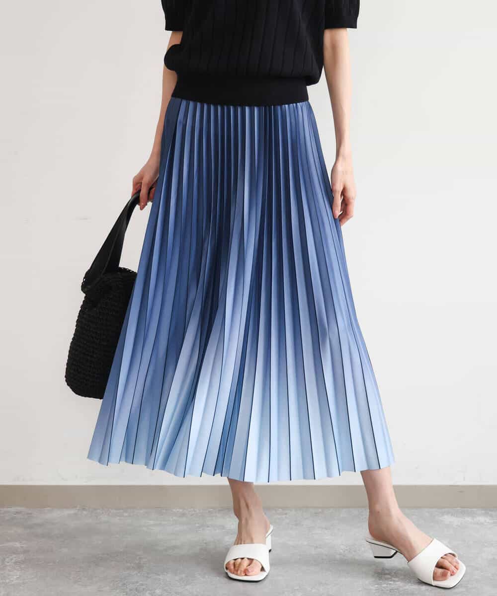 FUHGD02150 MK MICHEL KLEIN(MK ミッシェルクラン) [洗える]グラデーションデザインニットプリーツスカート ブルー