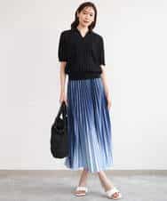 FUHGD02150 MK MICHEL KLEIN(MK ミッシェルクラン) [洗える]グラデーションデザインニットプリーツスカート ブルー