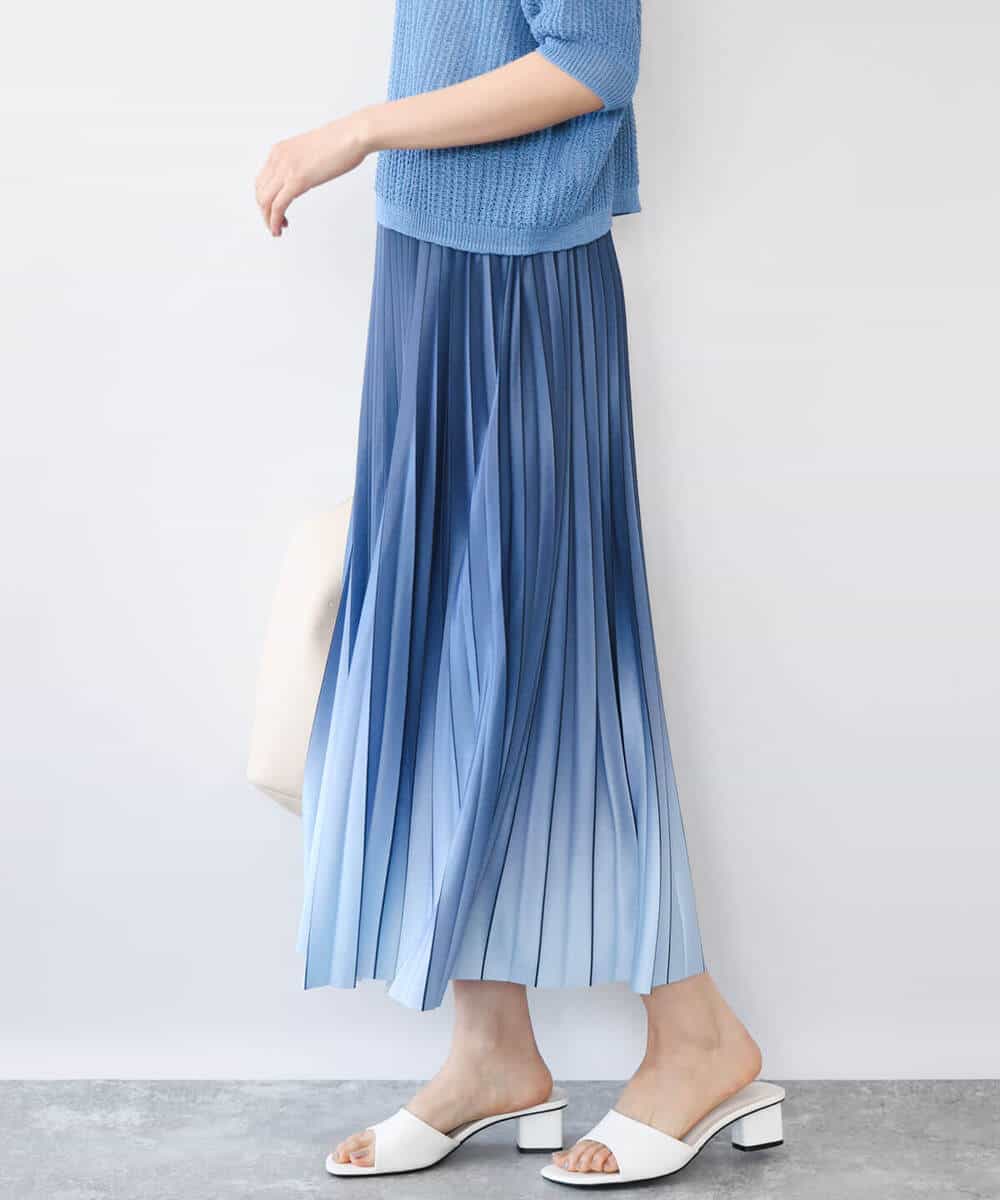 FUHGD02150 MK MICHEL KLEIN(MK ミッシェルクラン) [洗える]グラデーションデザインニットプリーツスカート ブルー