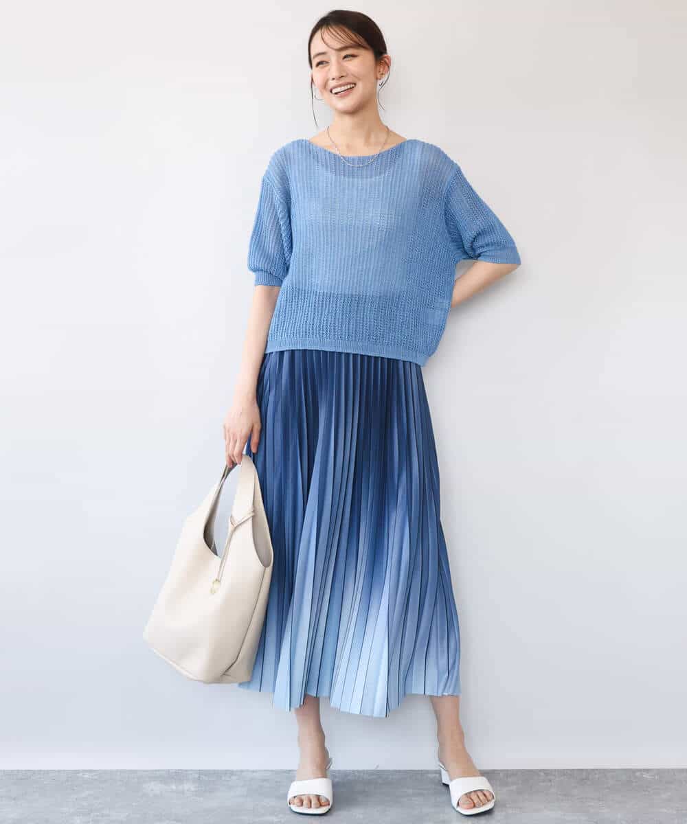 FUHGD02150 MK MICHEL KLEIN(MK ミッシェルクラン) [洗える]グラデーションデザインニットプリーツスカート ブルー