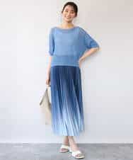 FUHGD02150 MK MICHEL KLEIN(MK ミッシェルクラン) [洗える]グラデーションデザインニットプリーツスカート ブルー