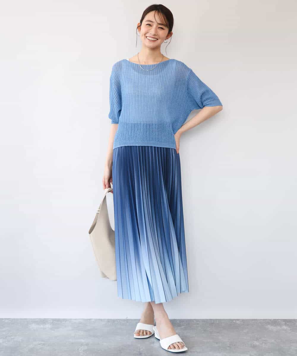 FUHGD02150 MK MICHEL KLEIN(MK ミッシェルクラン) [洗える]グラデーションデザインニットプリーツスカート ブルー