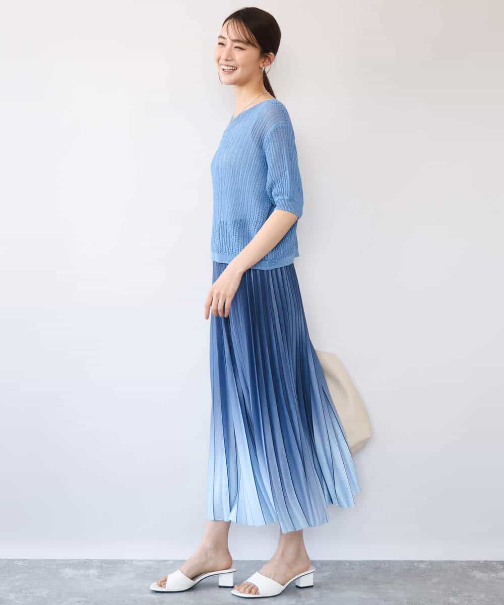 FUHGD02150 MK MICHEL KLEIN(MK ミッシェルクラン) [洗える]グラデーションデザインニットプリーツスカート ブルー