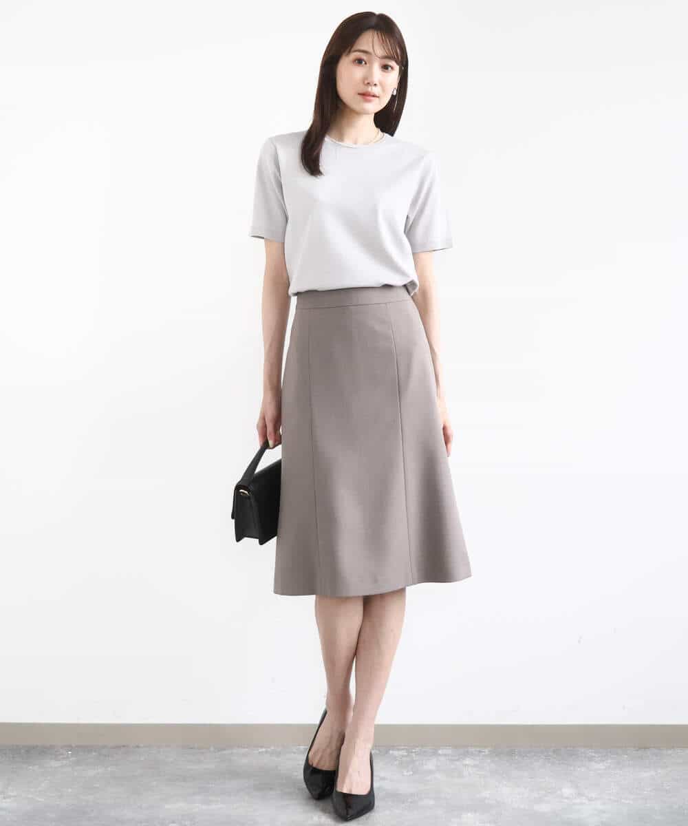 FUHJA01140 MK MICHEL KLEIN(MK ミッシェルクラン) メランジ調セミフレアースカート/セットアップ対応/洗える ベージュ