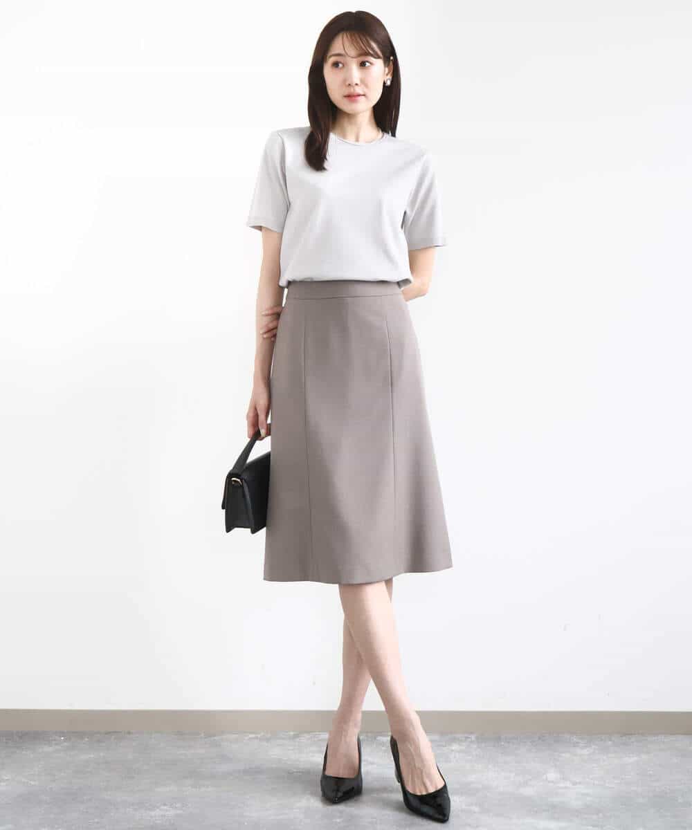 FUHJA01140 MK MICHEL KLEIN(MK ミッシェルクラン) メランジ調セミフレアースカート/セットアップ対応/洗える ベージュ