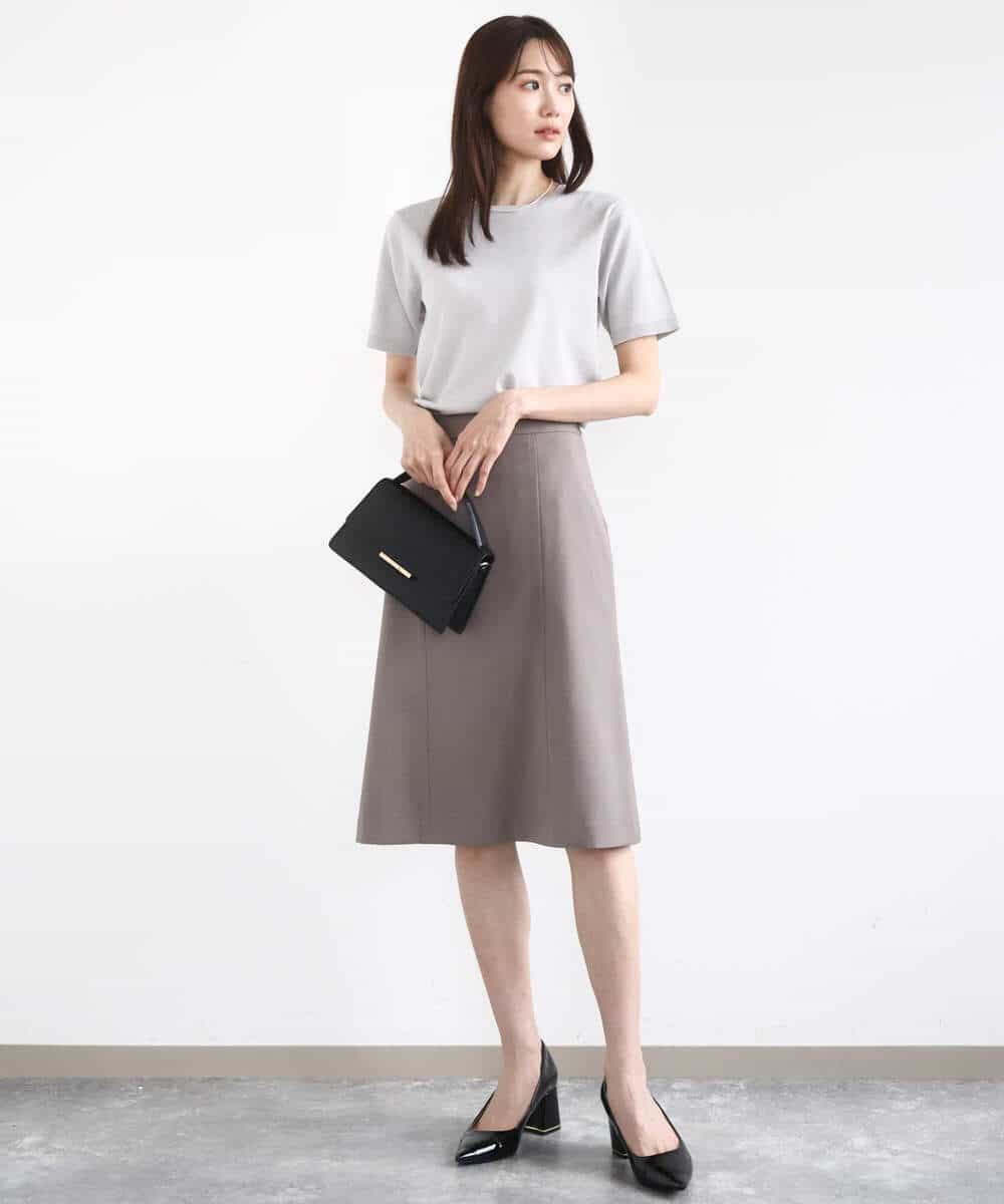 FUHJA01140 MK MICHEL KLEIN(MK ミッシェルクラン) メランジ調セミフレアースカート/セットアップ対応/洗える ベージュ