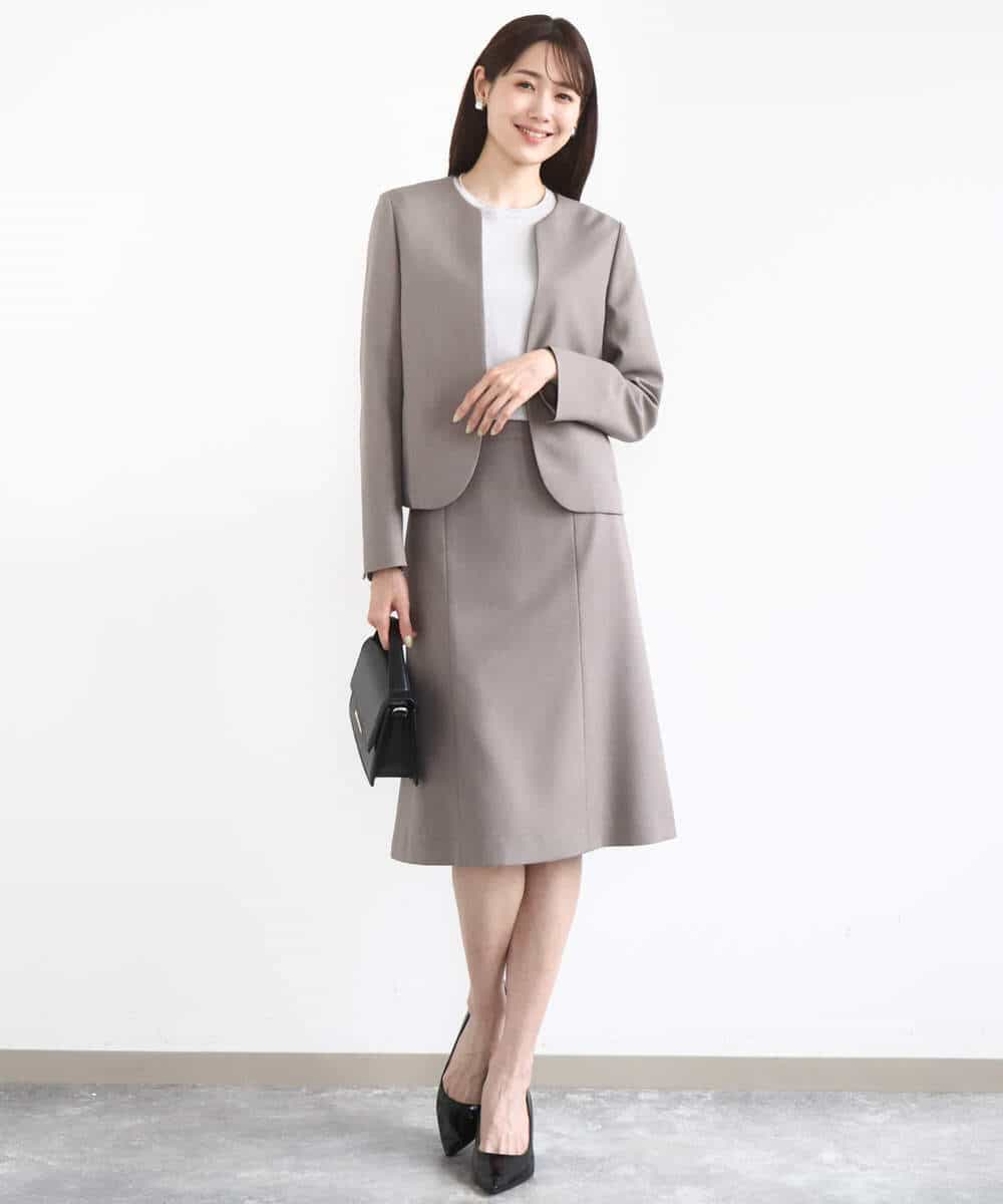 FUHJA01140 MK MICHEL KLEIN(MK ミッシェルクラン) メランジ調セミフレアースカート/セットアップ対応/洗える ベージュ