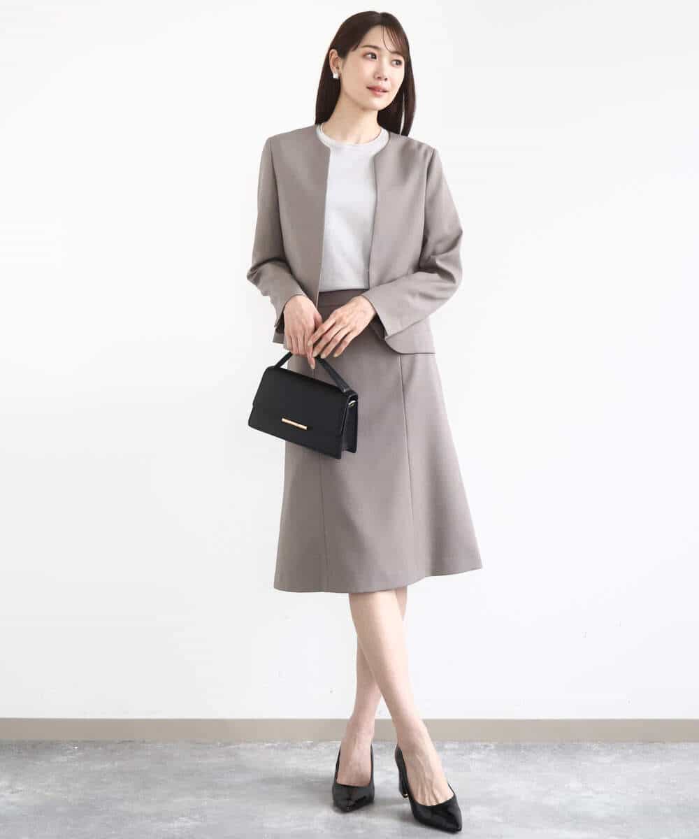 FUHJA01140 MK MICHEL KLEIN(MK ミッシェルクラン) メランジ調セミフレアースカート/セットアップ対応/洗える ベージュ