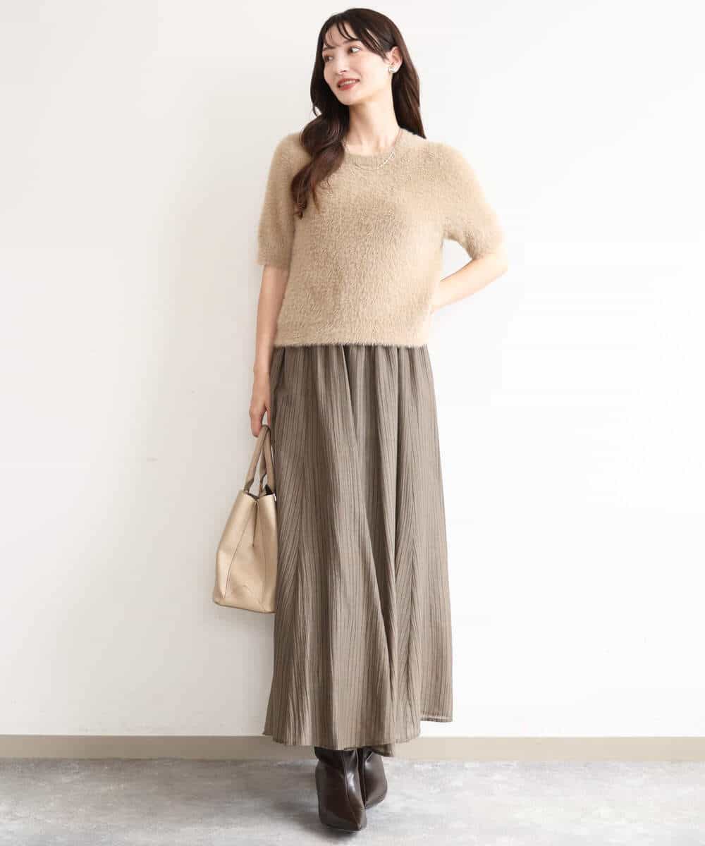 FUHJD21160 MK MICHEL KLEIN(MK ミッシェルクラン) [洗える]シアーストライプスカート ブラウン