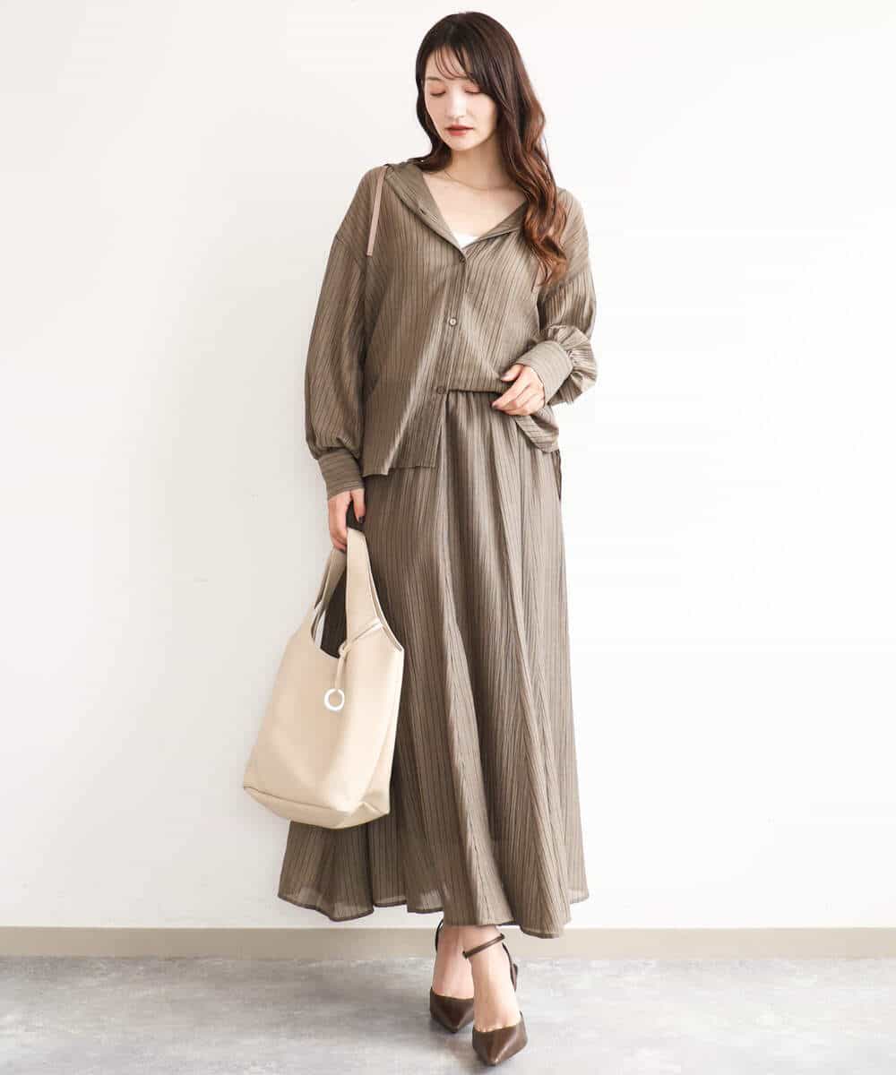 FUHJD21160 MK MICHEL KLEIN(MK ミッシェルクラン) [洗える]シアーストライプスカート ブラウン