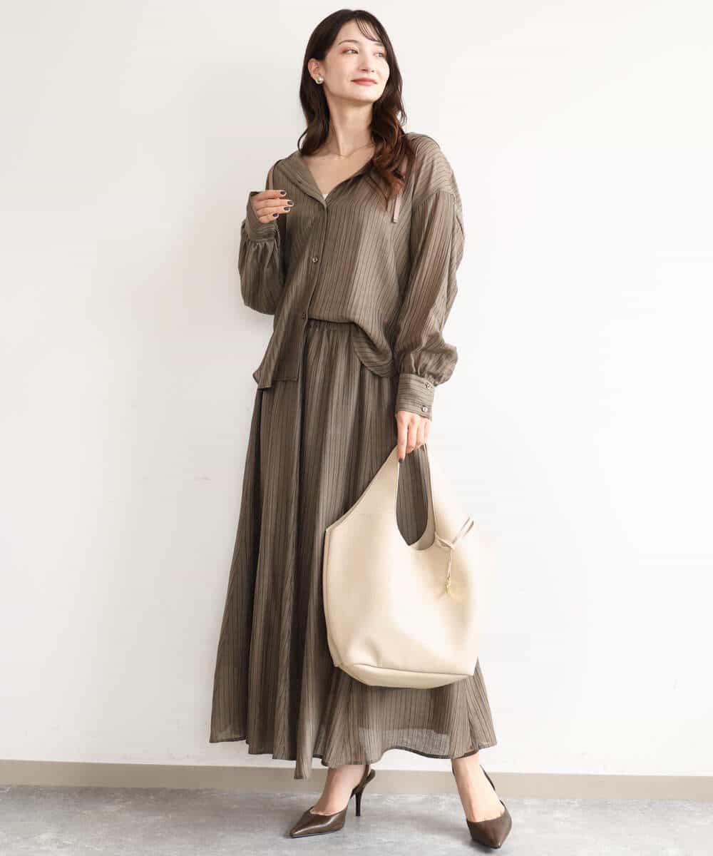 FUHJD21160 MK MICHEL KLEIN(MK ミッシェルクラン) [洗える]シアーストライプスカート ブラウン