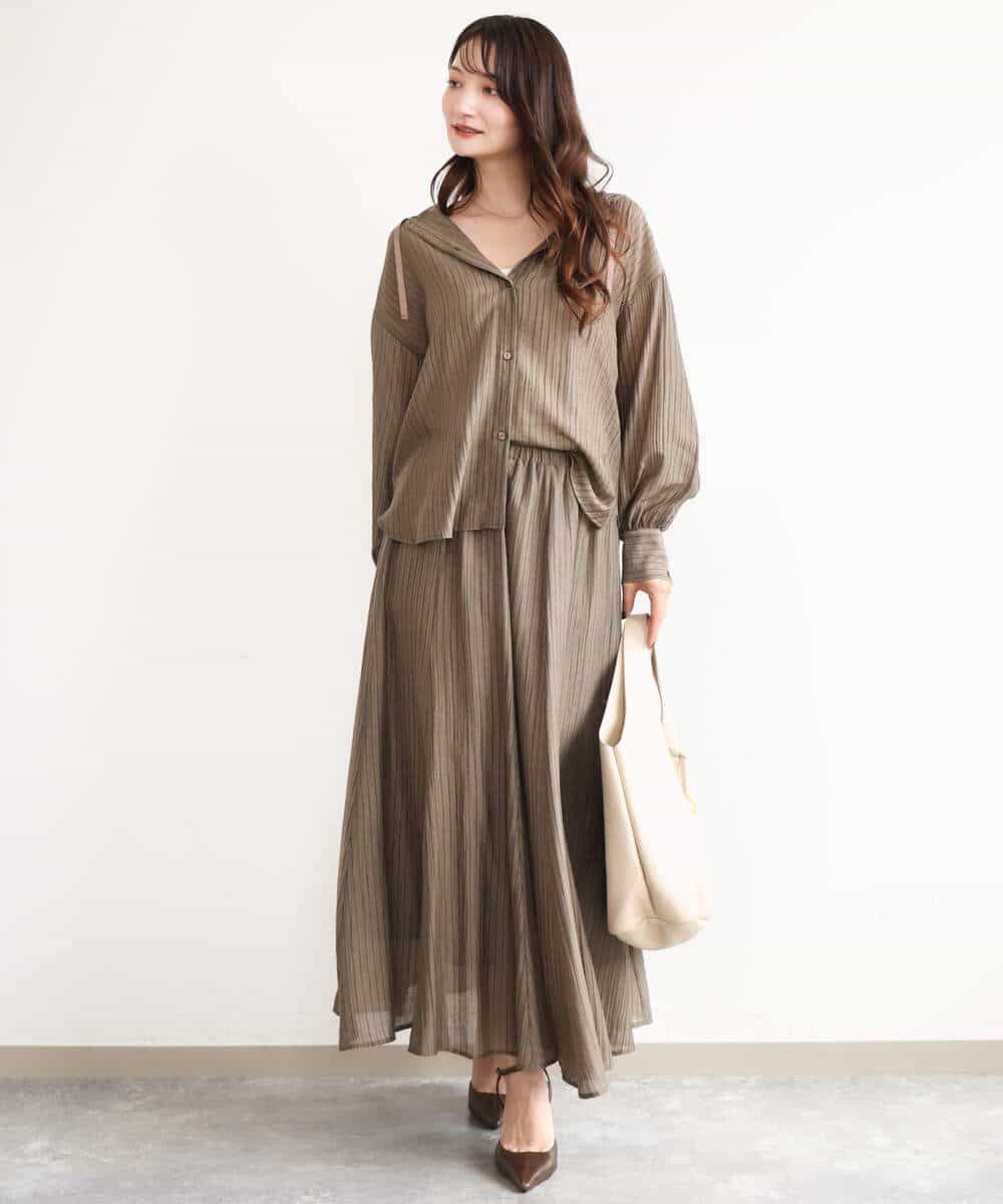 FUHJD21160 MK MICHEL KLEIN(MK ミッシェルクラン) [洗える]シアーストライプスカート ブラウン
