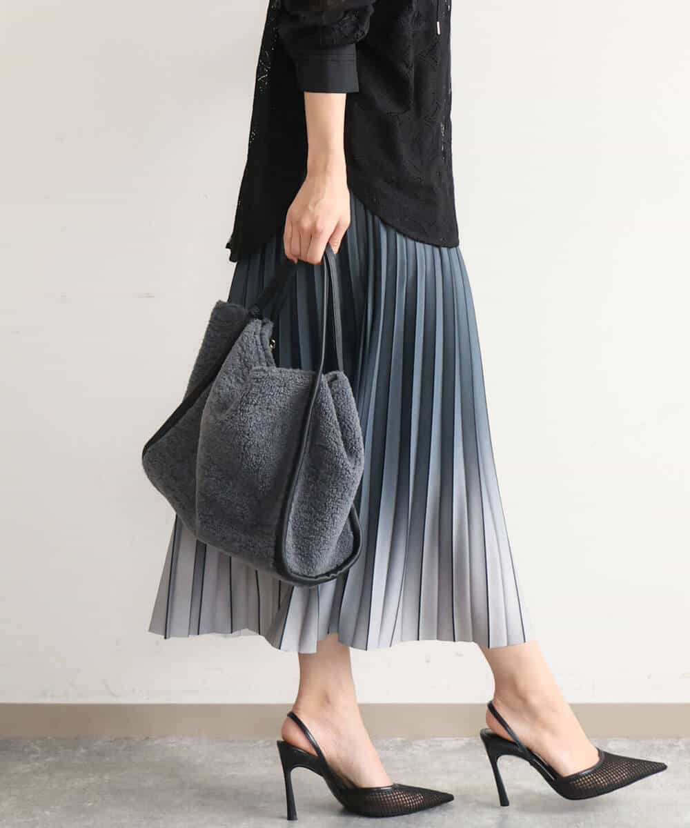 FUHJD33150 MK MICHEL KLEIN(MK ミッシェルクラン) [洗える]グラデーションデザインニットプリーツスカート グレー（チェック）