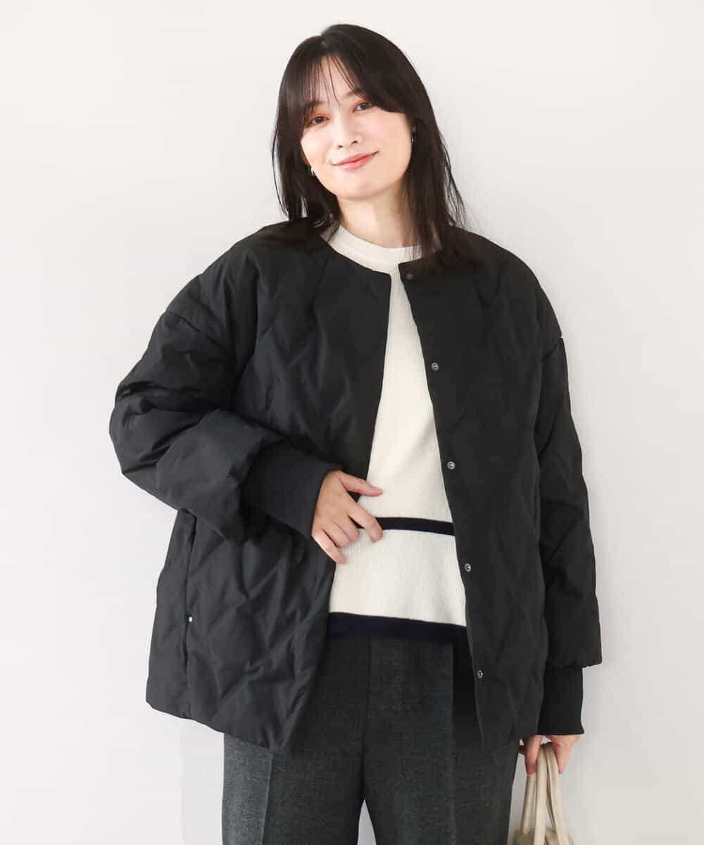 FUJAD50300 MK MICHEL KLEIN(MK ミッシェルクラン) ノーカラーミドル丈ダウンコート アイボリー