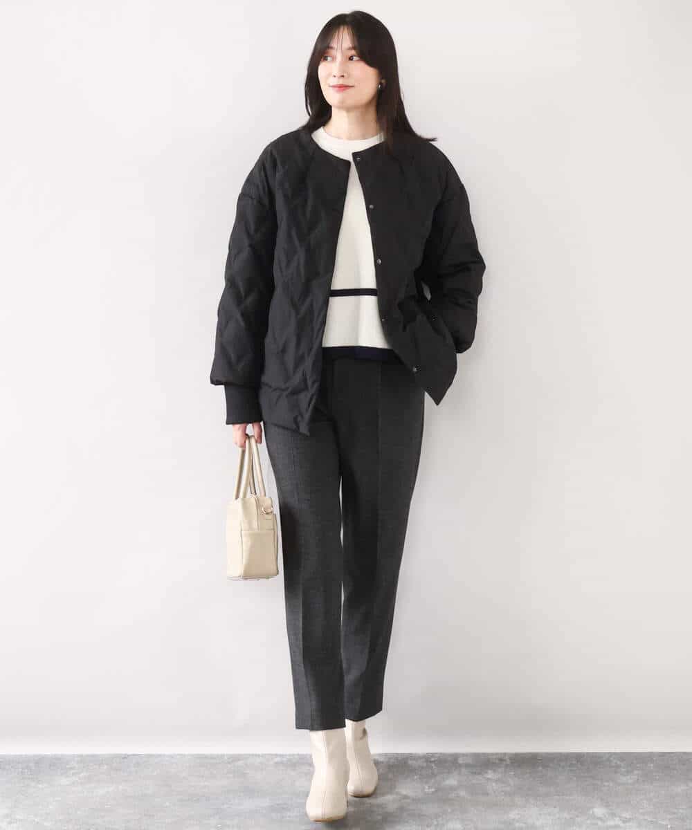 FUJAD50300 MK MICHEL KLEIN(MK ミッシェルクラン) ノーカラーミドル丈ダウンコート アイボリー