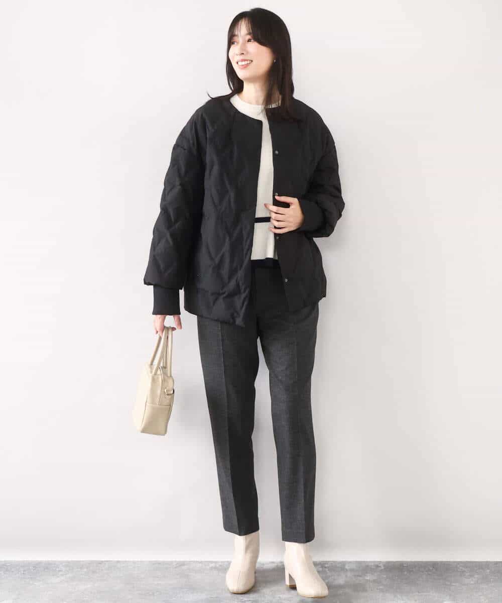 FUJAD50300 MK MICHEL KLEIN(MK ミッシェルクラン) ノーカラーミドル丈ダウンコート アイボリー