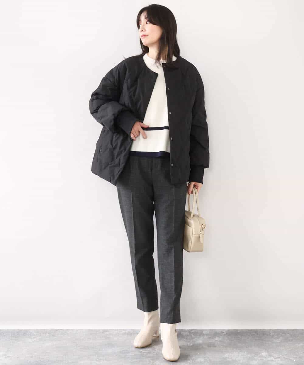 FUJAD50300 MK MICHEL KLEIN(MK ミッシェルクラン) ノーカラーミドル丈ダウンコート アイボリー