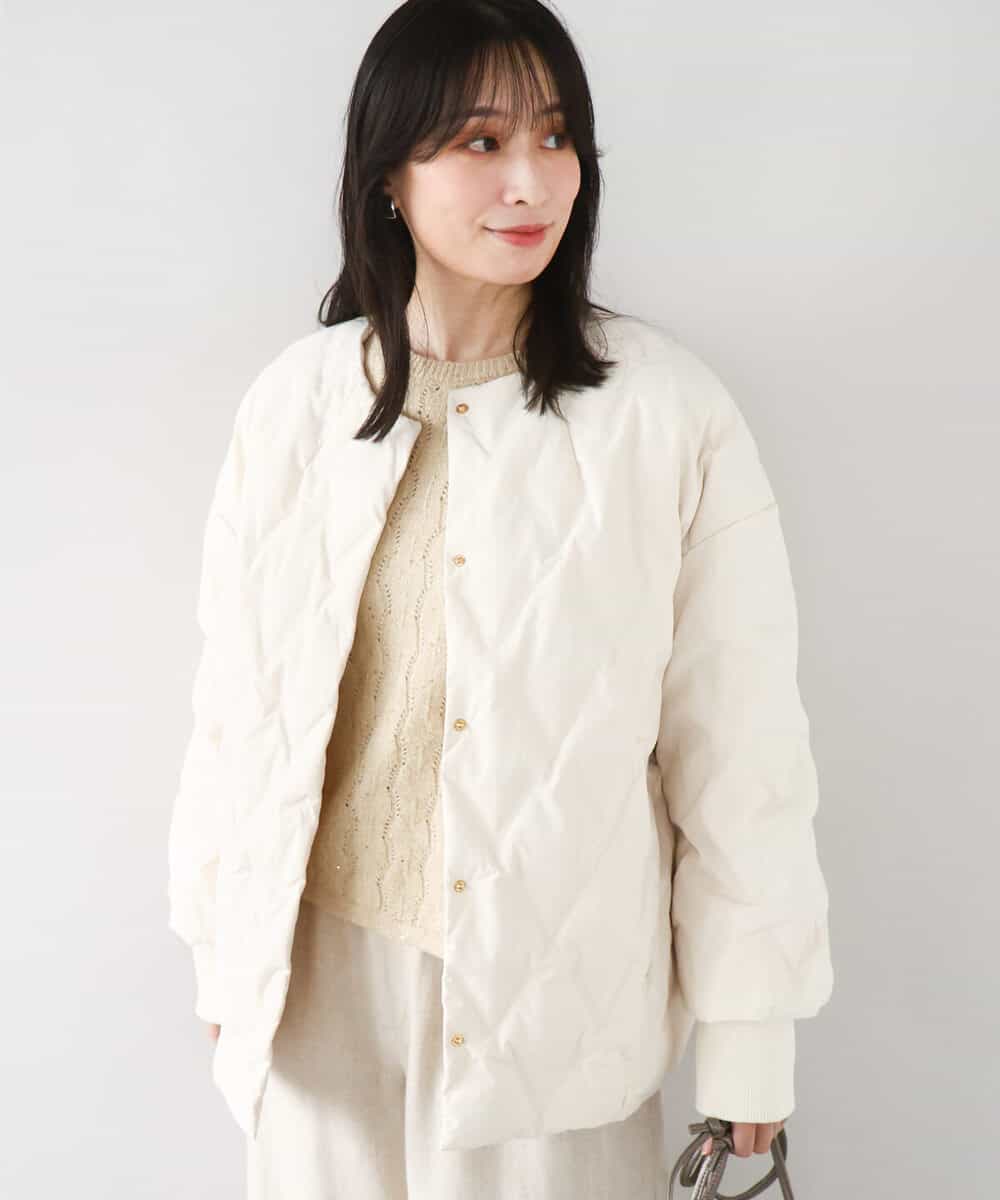 FUJAD50300 MK MICHEL KLEIN(MK ミッシェルクラン) ノーカラーミドル丈ダウンコート アイボリー