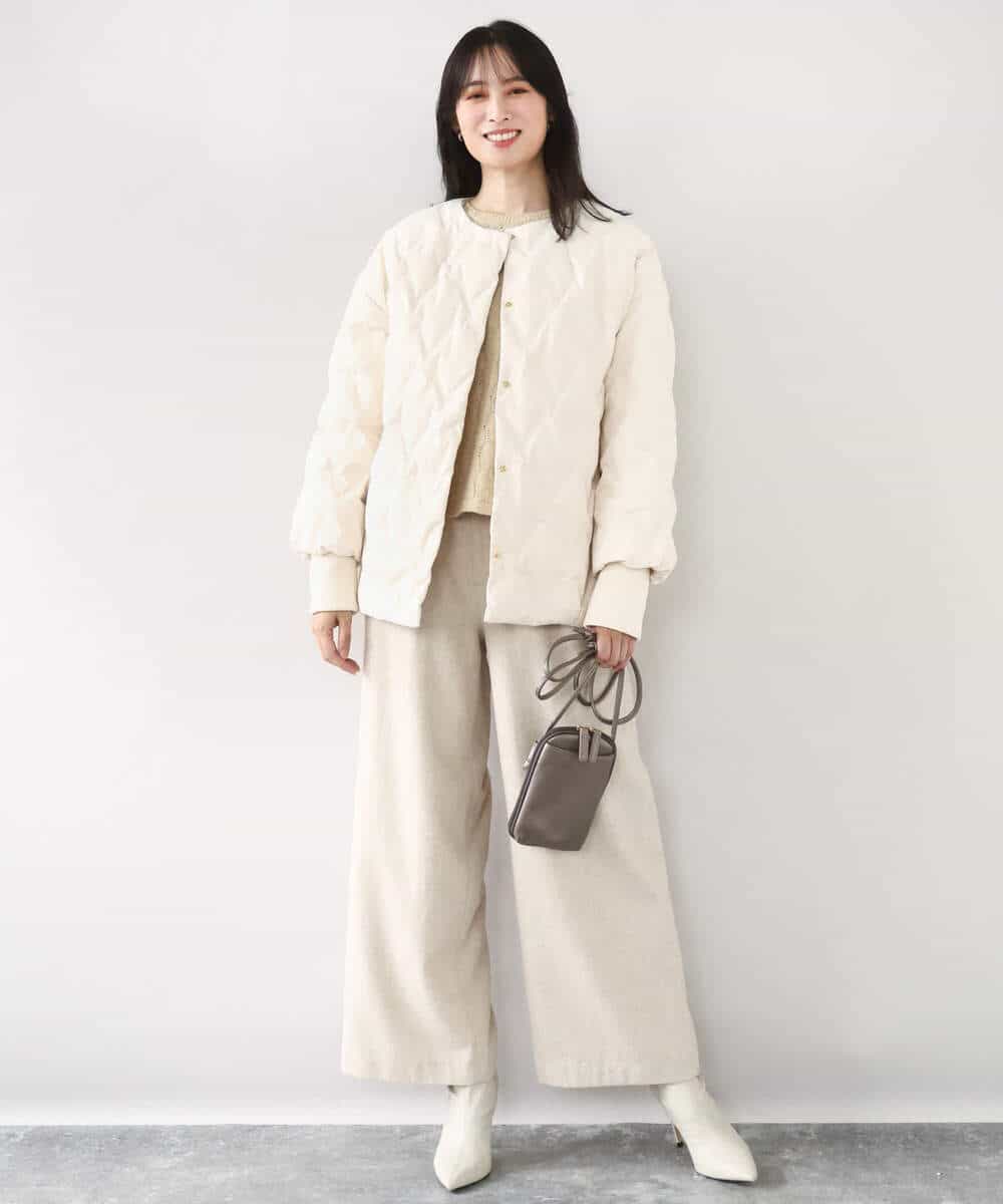 FUJAD50300 MK MICHEL KLEIN(MK ミッシェルクラン) ノーカラーミドル丈ダウンコート アイボリー